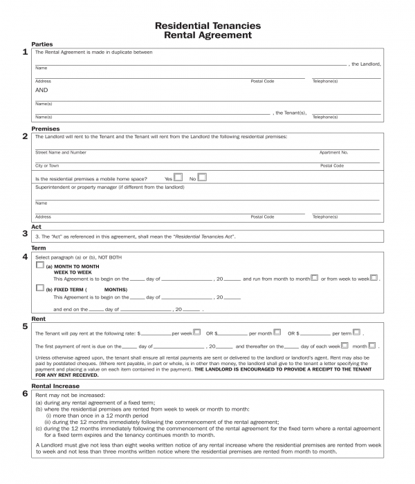 residential condominium tenancy rental agreement form