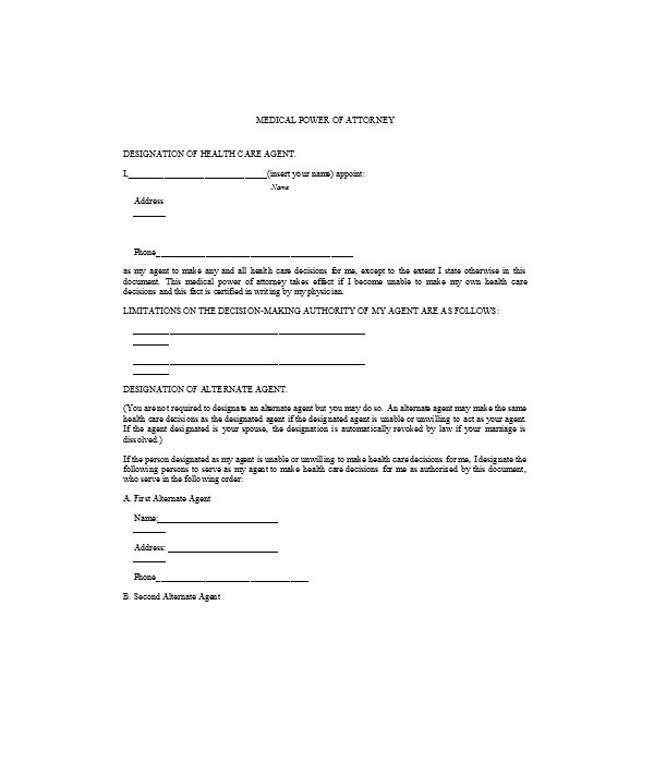 simple medical power of attorney form