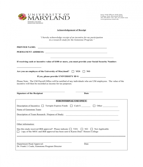 university program acknowledgment of receipt form
