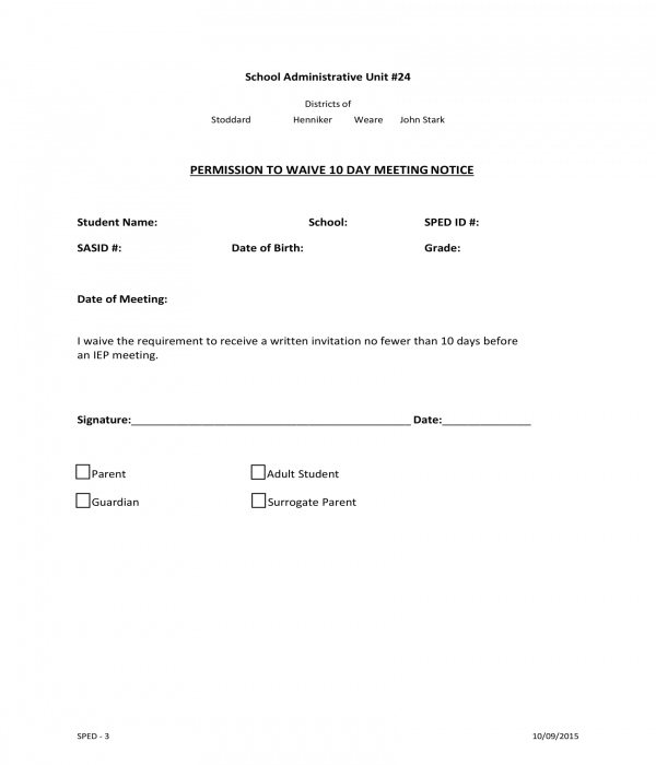 10 day meeting notice waiver form