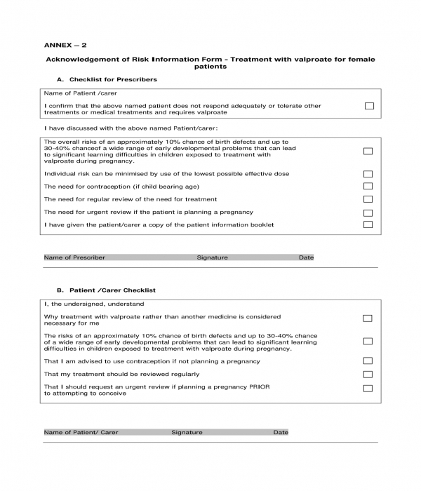 Free 10 Acknowledgment Of Risks Forms In Pdf Ms Word 1858