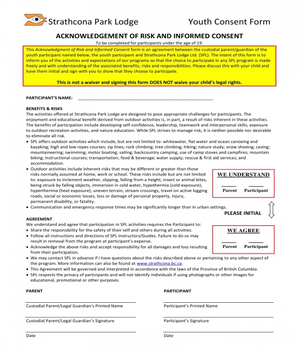 acknowledgment of risk and informed consent form