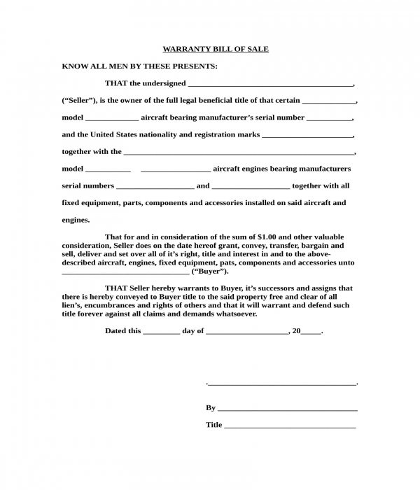 Free 2 Aircraft Bill Of Sale Forms In Pdf Ms Word 1136