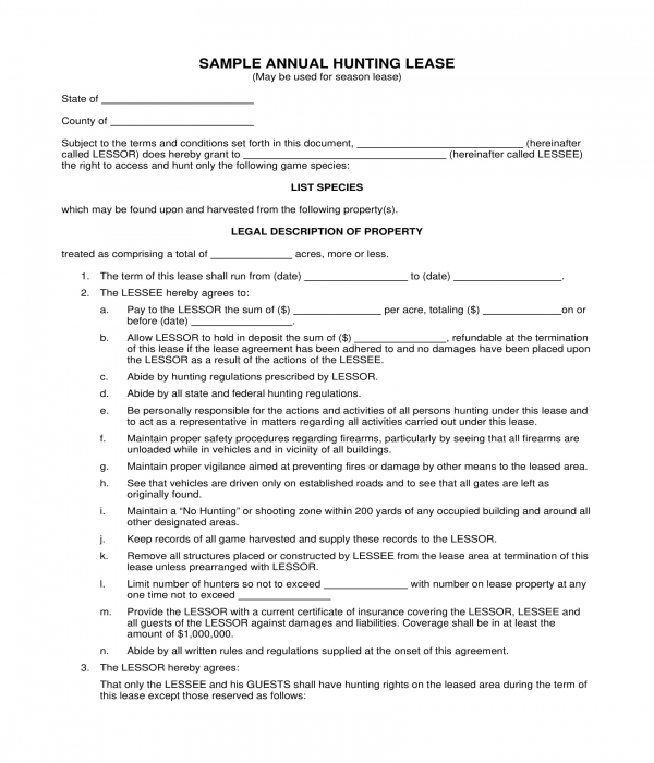 annual hunting lease agreement form