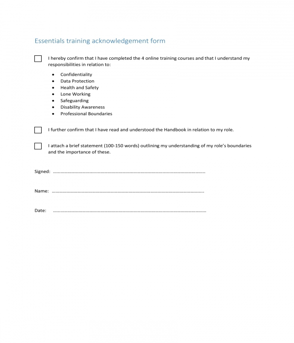 awareness essentials training acknowledgement form