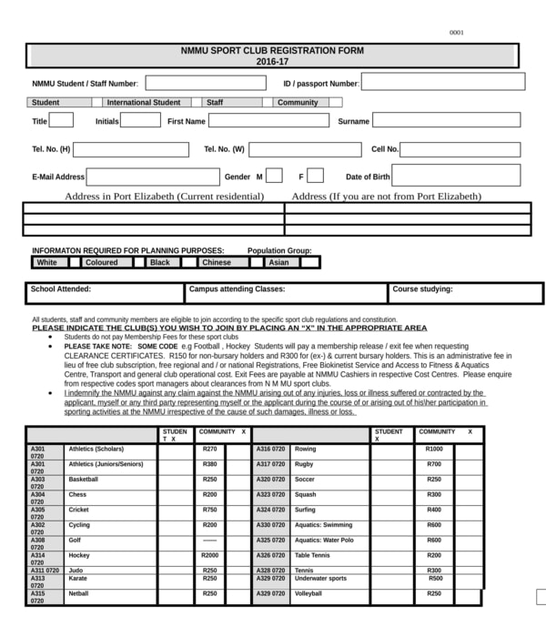 basketball club registration form