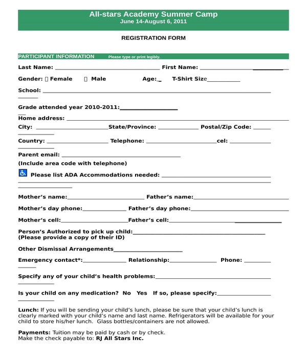 Basketball Registration Form Template Word