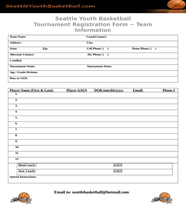 FREE 11 Basketball Registration Forms In MS Word PDF Excel