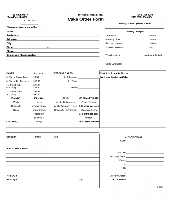 cake order form sample