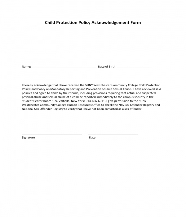 child protection policy acknowledgement form