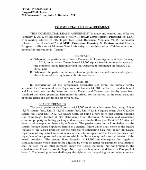 Commercial lease agreement example