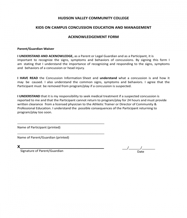 concussion policy acknowledgment form