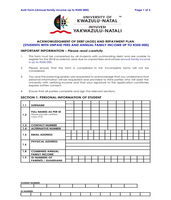 debt acknowledgment and repayment plan form