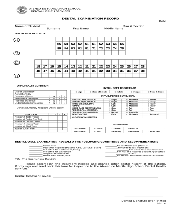 dental examination record form