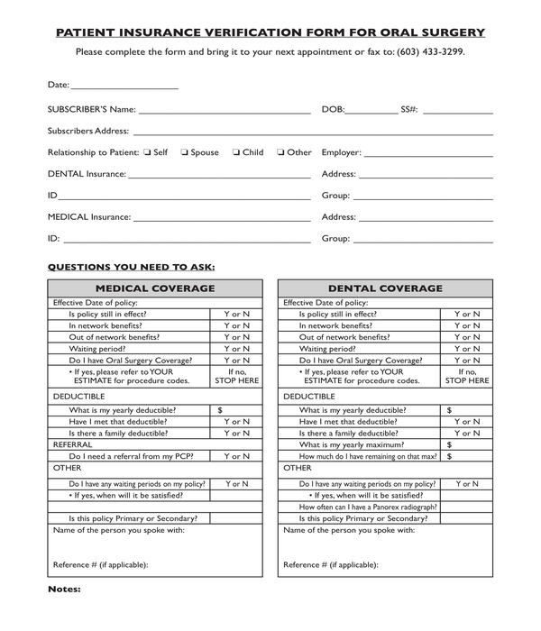 FREE 4+ Dental Insurance Verification Forms in PDF