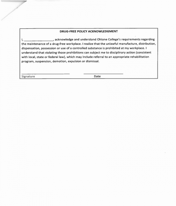 drug free policy acknowledgment form
