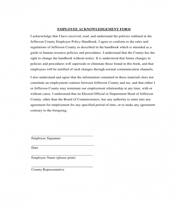 employee policy acknowledgment form