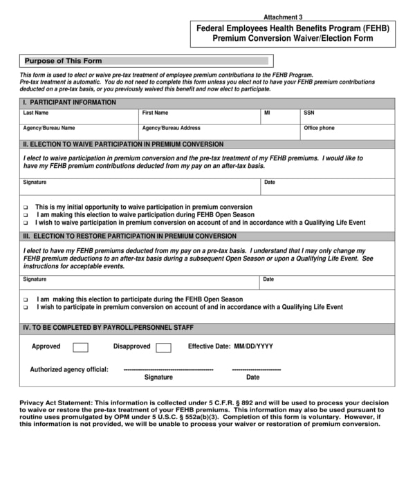 employee premium conversion waiver form