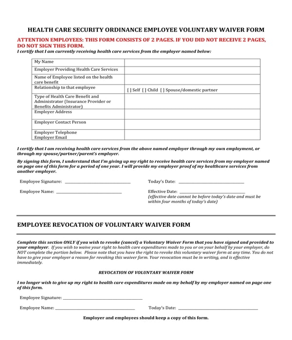 employee voluntary waiver form