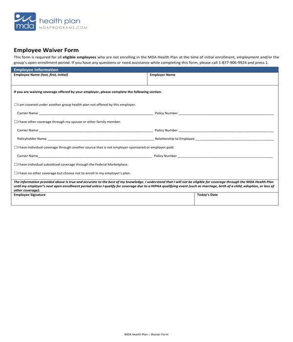employee waiver form sample