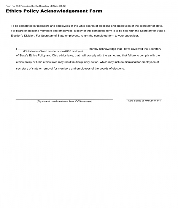 ethics policy acknowledgement form