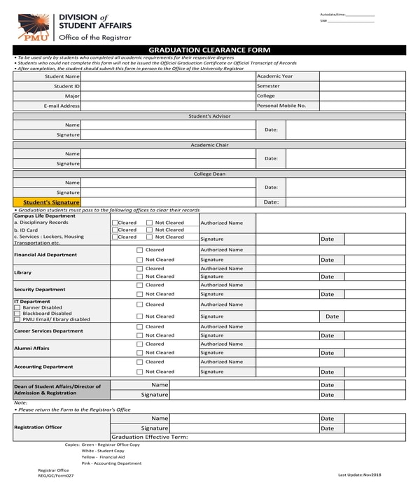 graduation clearance form