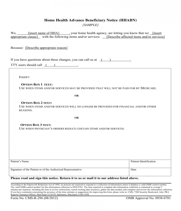 home health advance beneficiary notice form