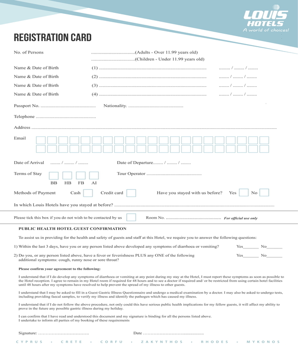 FREE 11+ Hotel Guest Registration Form Samples, PDF, MS Word, Google Docs, Excel