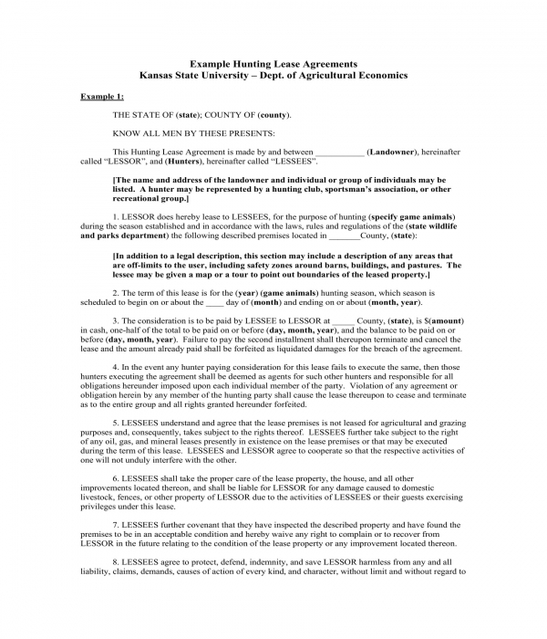 hunting lease agreement form sample