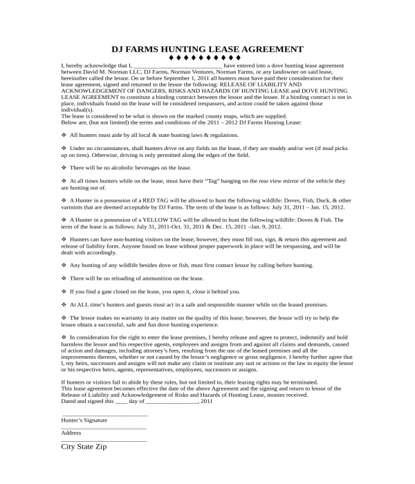 hunting lease agreement form in doc