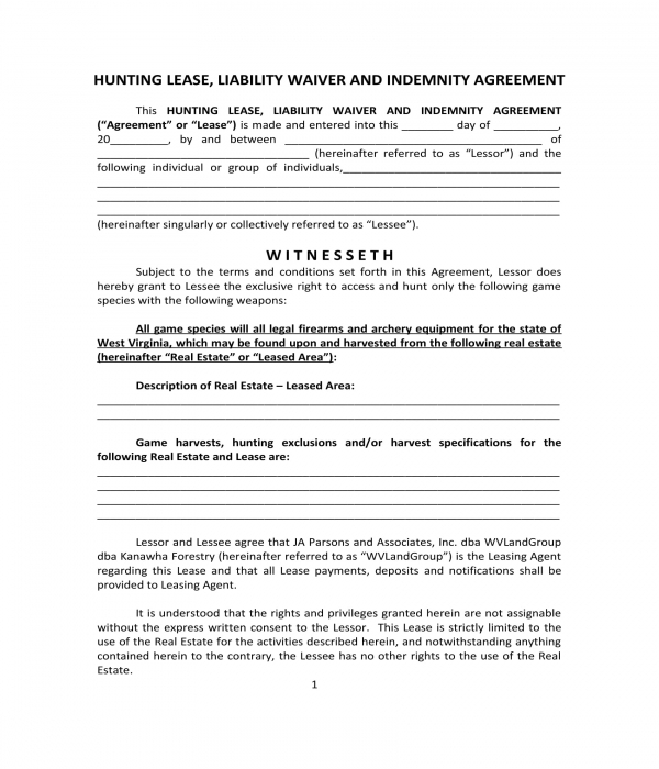 Free Printable Liabilty Hunting Form Printable Forms Free Online