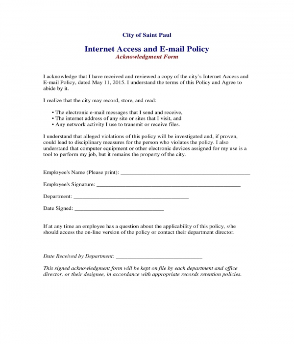 internet access and e mail policy acknowledgment form
