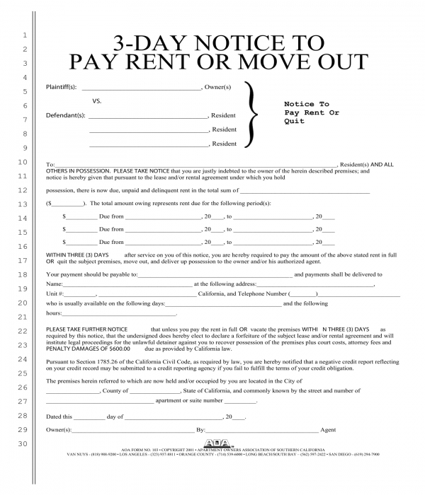 legal 3 day notice to move out form