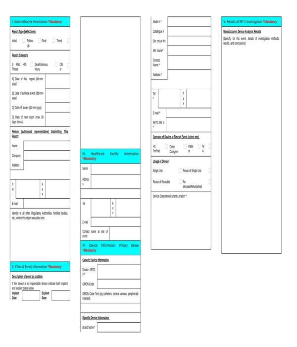 medical device incident report form