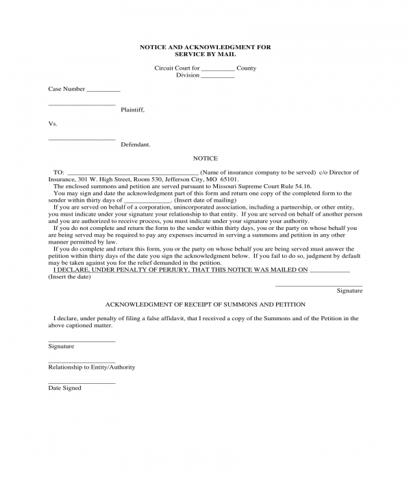 FREE 4+ Acknowledgment of Service Forms in PDF