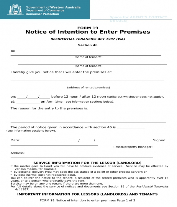 notice to enter form in doc