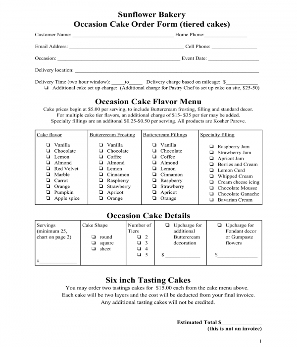 FREE 16+ Cake Order Forms in PDF | MS Word | Excel