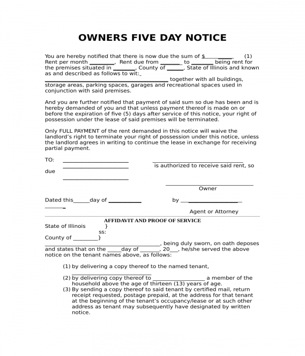 Free 3 Five Day Notice Forms In Pdf Ms Word 7728