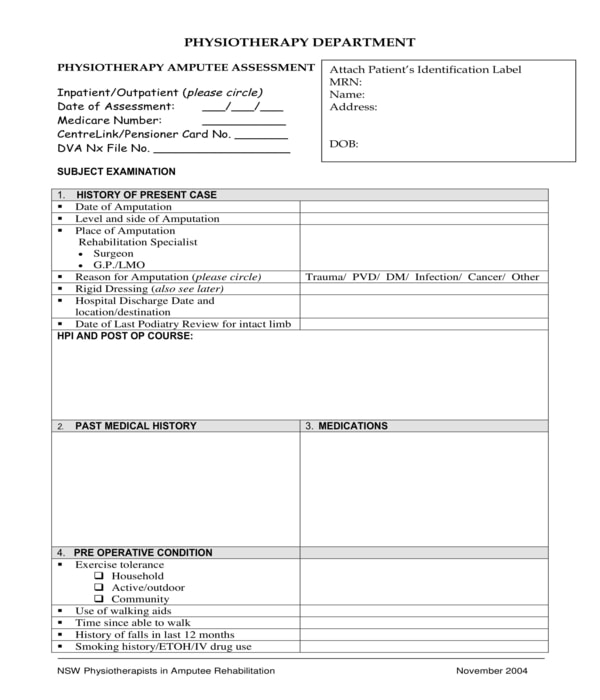 physical therapy amputee assessment form