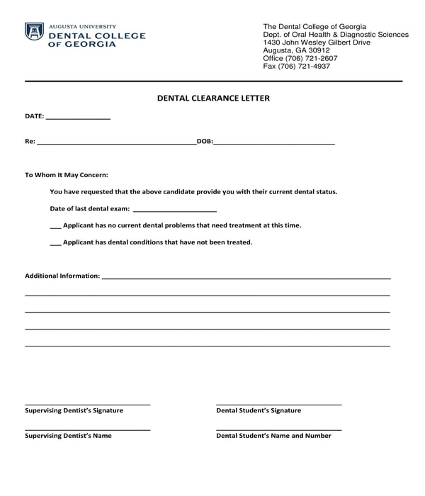 school dental clearance form