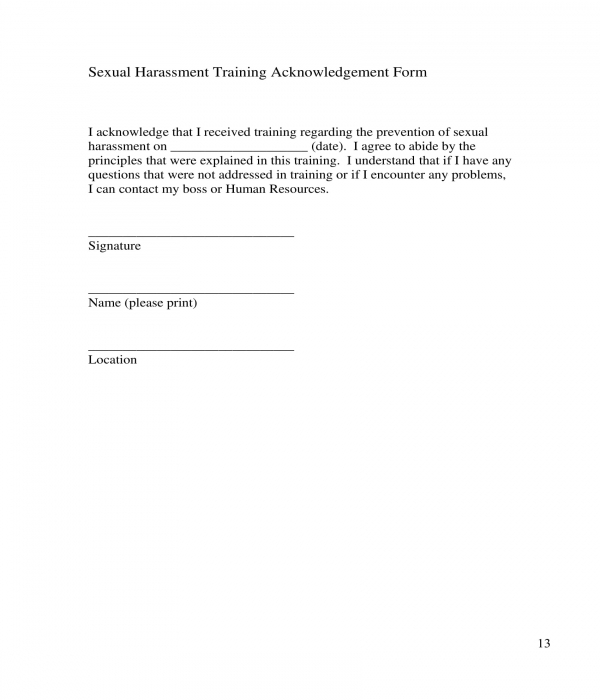 sexual harassment training acknowledgement form