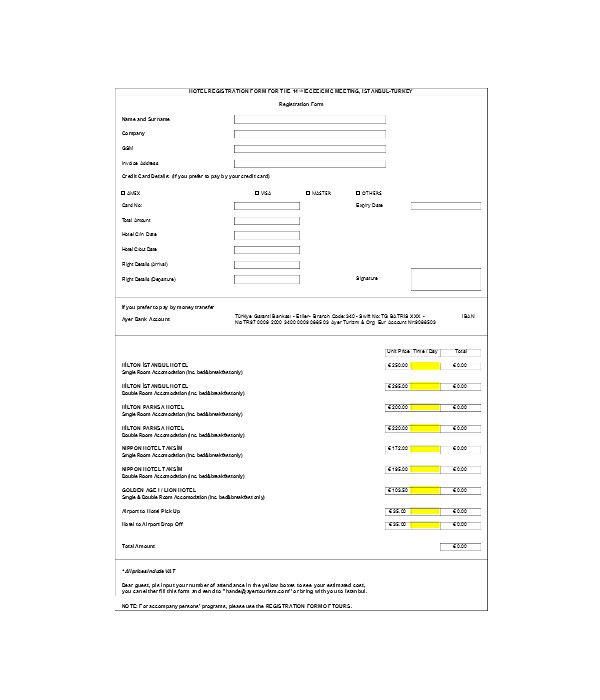 simple hotel guest registration form