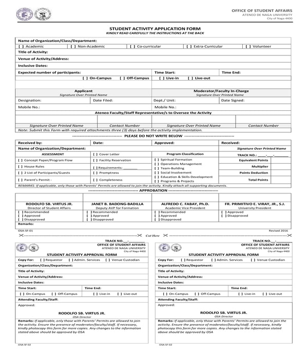 student activity application form