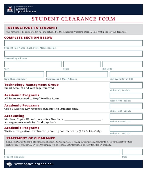 student clearance form