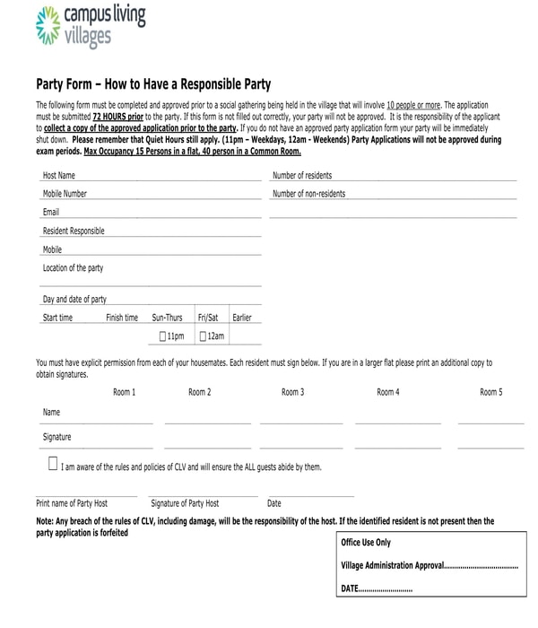 student party application form