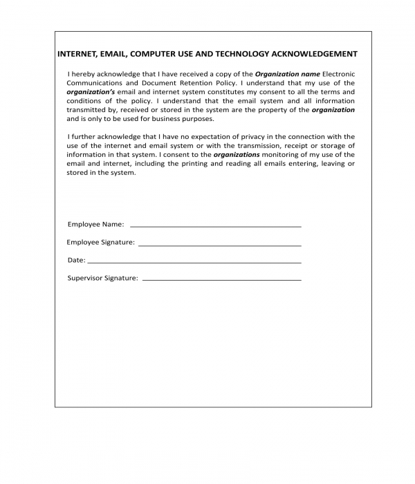 technology policy acknowledgement form