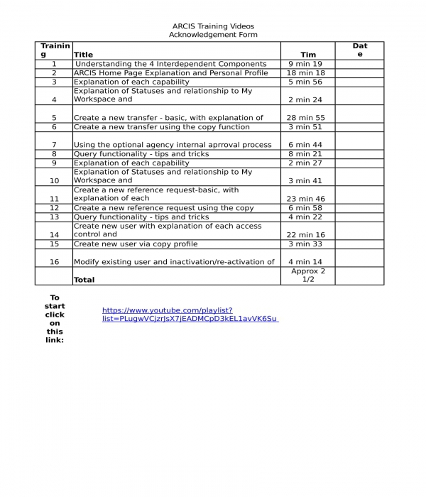 training video acknowledgment form