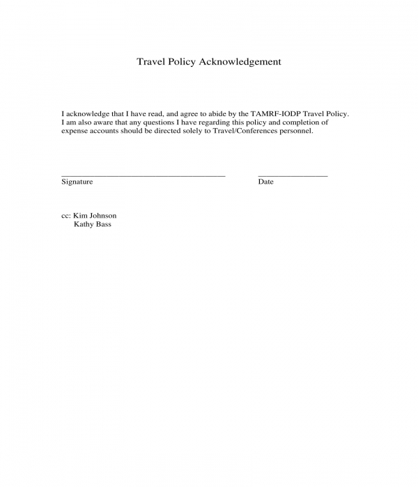 travel policy acknowledgement form