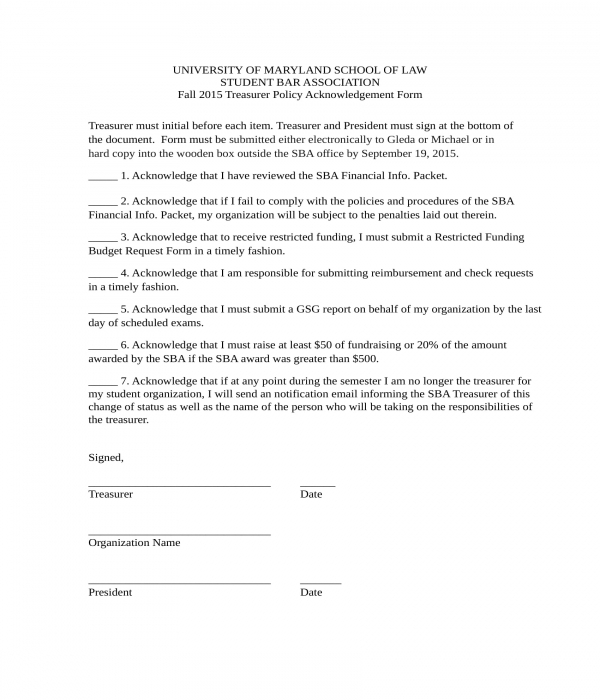 Policy Acknowledgement Form Pdf