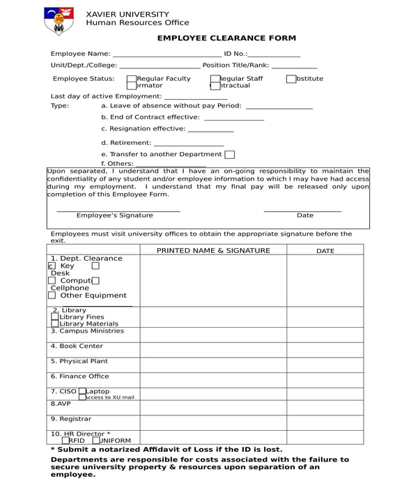 university employee clearance form in doc